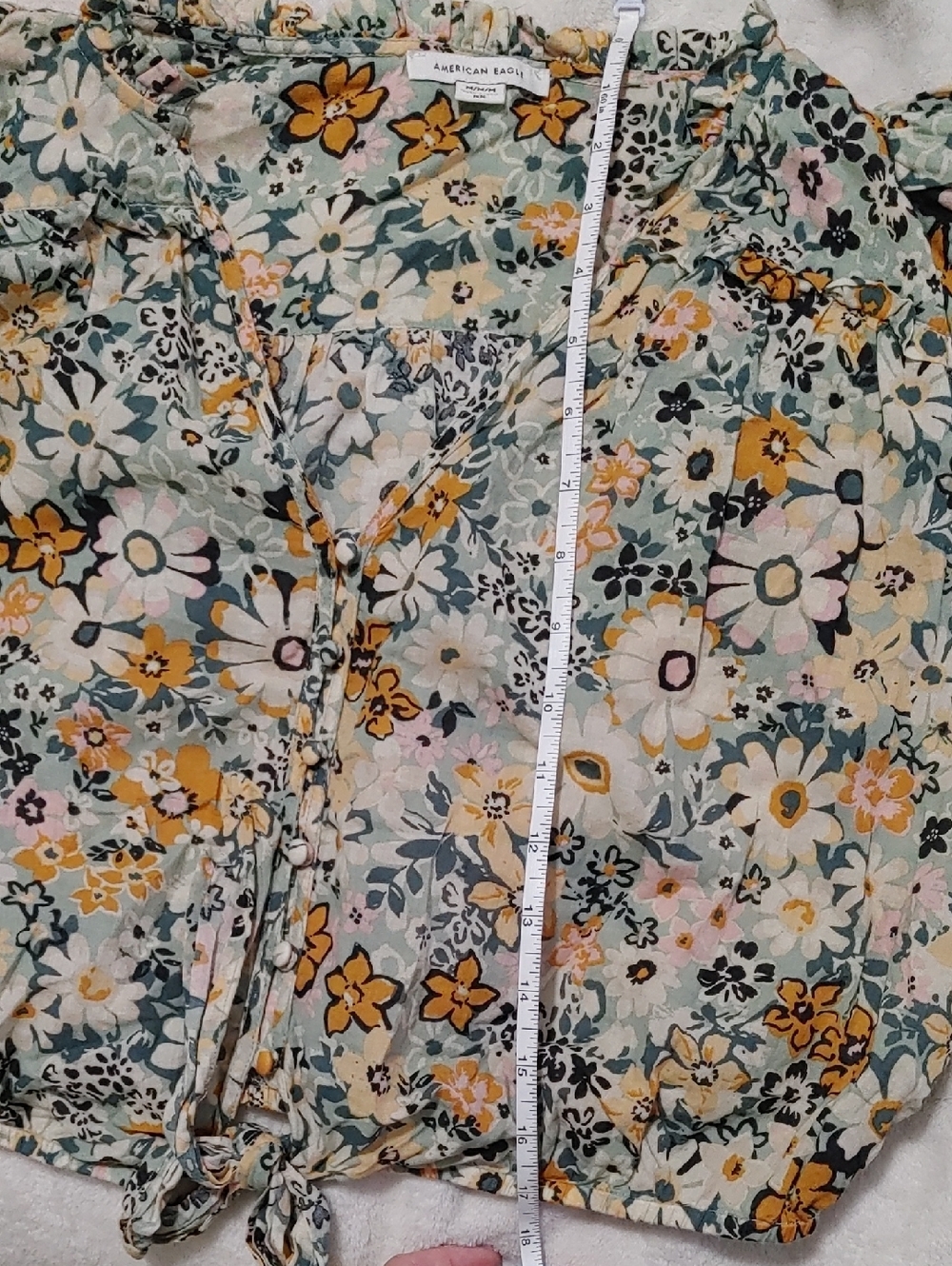 🍁2 For 20! AE Floral Cream Crop Blouse with Puff Sleeves - Picture 12 of 12